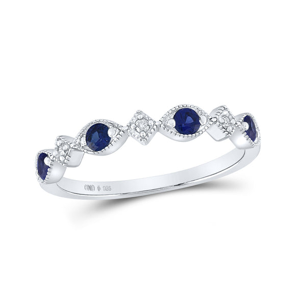 Sterling Silver Womens Round Synthetic Blue Sapphire Diamond Band Ring 1/3 Cttw