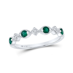 Sterling Silver Womens Round Synthetic Emerald Diamond Band Ring 1/4 Cttw
