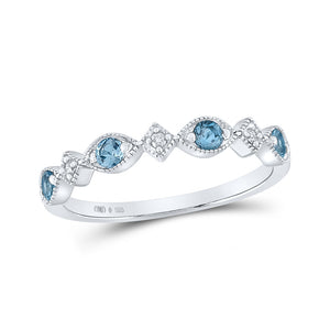 Sterling Silver Womens Round Synthetic Blue Topaz Diamond Band Ring 1/3 Cttw