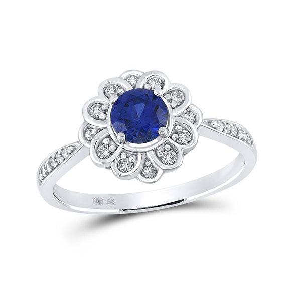 10kt White Gold Womens Round Synthetic Blue Sapphire Fashion Ring 7/8 Cttw