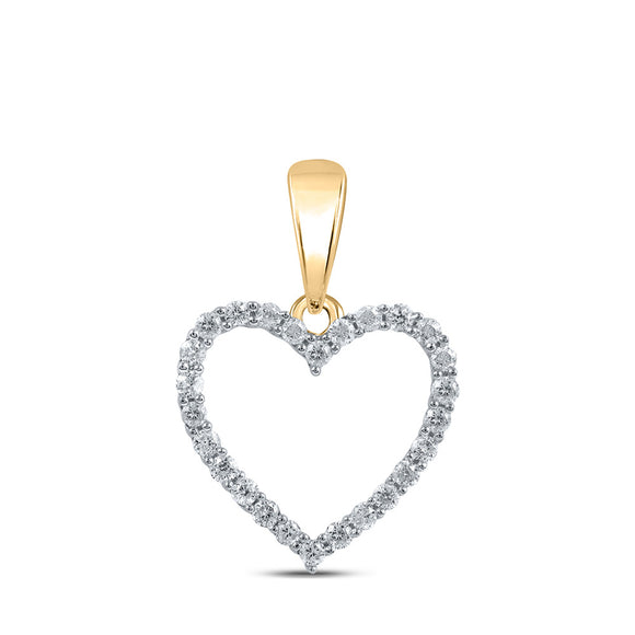 10kt Yellow Gold Womens Round Diamond Heart Pendant 1/10 Cttw