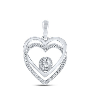 Sterling Silver Womens Round Diamond Heart Pendant 1/10 Cttw