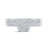 10kt White Gold Round Diamond Halo Bridal Wedding Ring Band Set 1/4 Cttw
