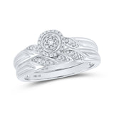 10kt White Gold Round Diamond Halo Bridal Wedding Ring Band Set 1/6 Cttw