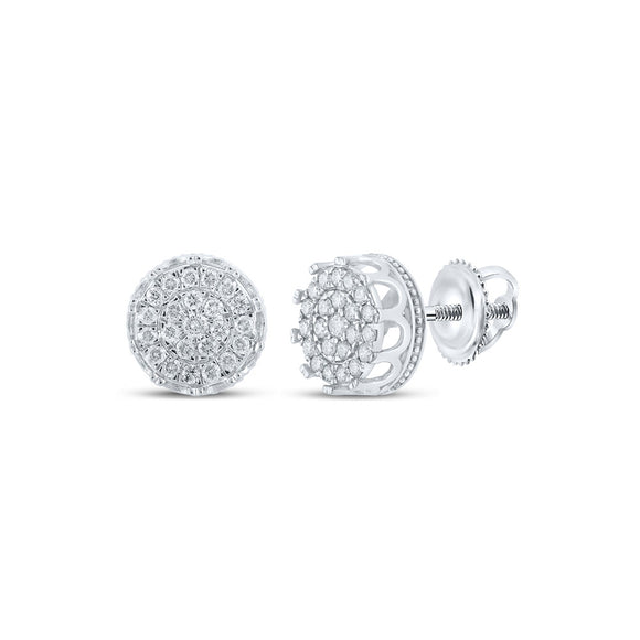 10kt White Gold Round Diamond Cluster Earrings 3/4 Cttw
