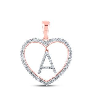 10kt Rose Gold Womens Round Diamond Heart A Letter Pendant 1/4 Cttw