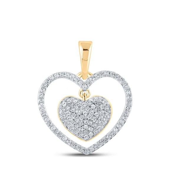 10kt Yellow Gold Womens Round Diamond Heart Pendant 1/3 Cttw