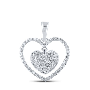 10kt White Gold Womens Round Diamond Heart Pendant 1/3 Cttw