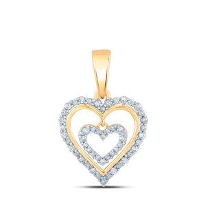 10kt Yellow Gold Womens Round Diamond Heart Pendant 1/4 Cttw