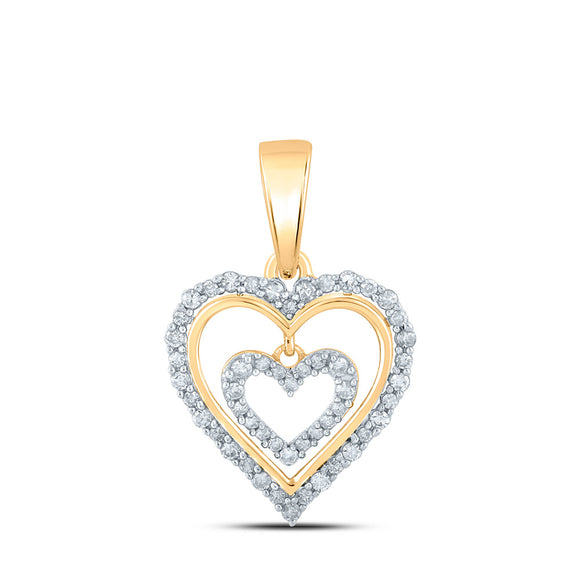 10kt Yellow Gold Womens Round Diamond Heart Pendant 1/4 Cttw