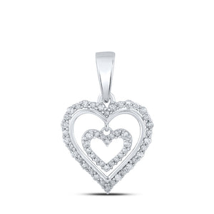 10kt White Gold Womens Round Diamond Heart Pendant 1/4 Cttw