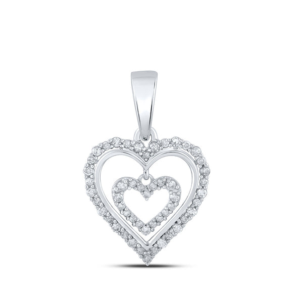 10kt White Gold Womens Round Diamond Heart Pendant 1/4 Cttw