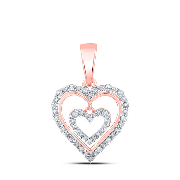 10kt Rose Gold Womens Round Diamond Heart Pendant 1/4 Cttw