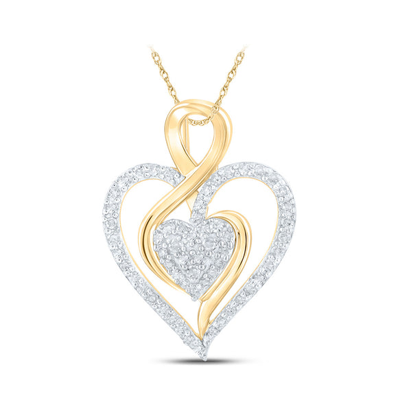 10kt Yellow Gold Womens Round Diamond Heart Pendant 1/4 Cttw