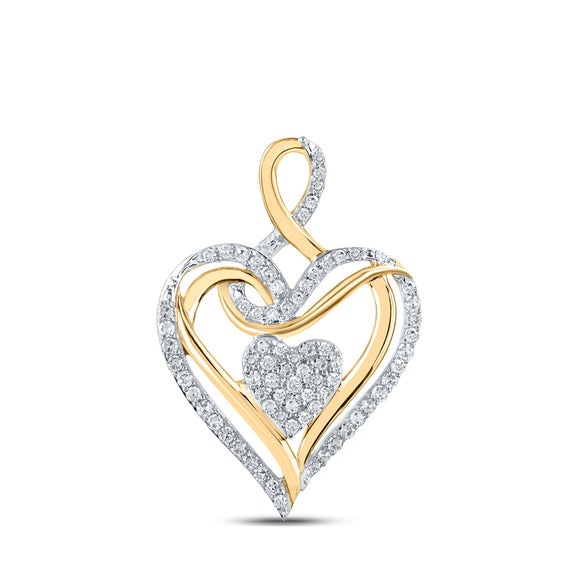 10kt Yellow Gold Womens Round Diamond Heart Pendant 1/5 Cttw