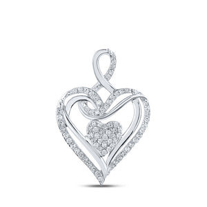 10kt White Gold Womens Round Diamond Heart Pendant 1/5 Cttw