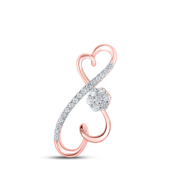 10kt Rose Gold Womens Round Diamond Infinity Heart Pendant 1/4 Cttw