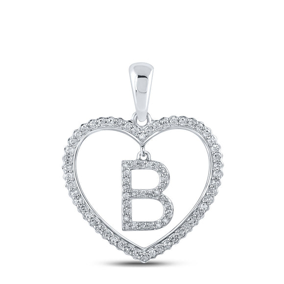 10kt White Gold Womens Round Diamond Heart B Letter Pendant 1/4 Cttw