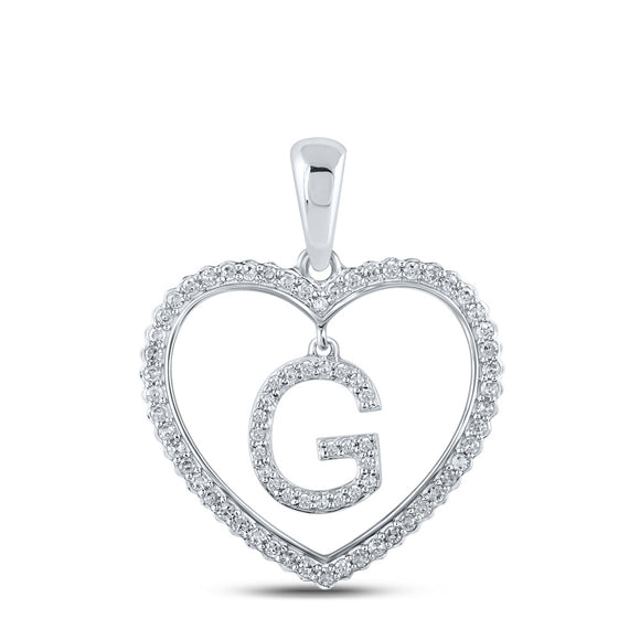 10kt White Gold Womens Round Diamond Heart G Letter Pendant 1/4 Cttw