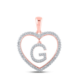 10kt Rose Gold Womens Round Diamond Heart G Letter Pendant 1/4 Cttw