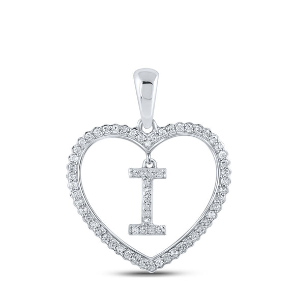 10kt White Gold Womens Round Diamond Heart I Letter Pendant 1/4 Cttw