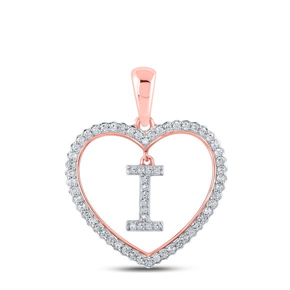 10kt Rose Gold Womens Round Diamond Heart I Letter Pendant 1/4 Cttw