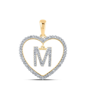 10kt Yellow Gold Womens Round Diamond Heart M Letter Pendant 1/4 Cttw