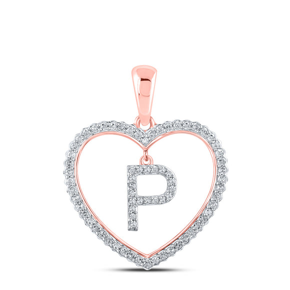 10kt Rose Gold Womens Round Diamond Heart P Letter Pendant 1/4 Cttw