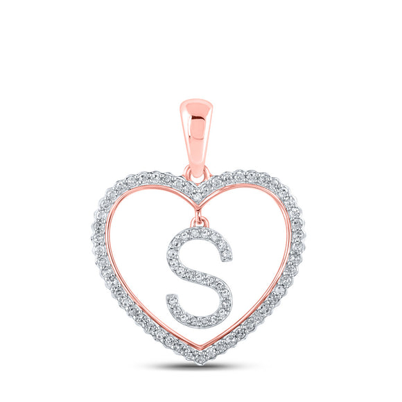 10kt Rose Gold Womens Round Diamond Heart S Letter Pendant 1/4 Cttw