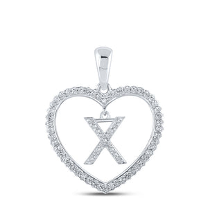 10kt White Gold Womens Round Diamond Heart X Letter Pendant 1/4 Cttw
