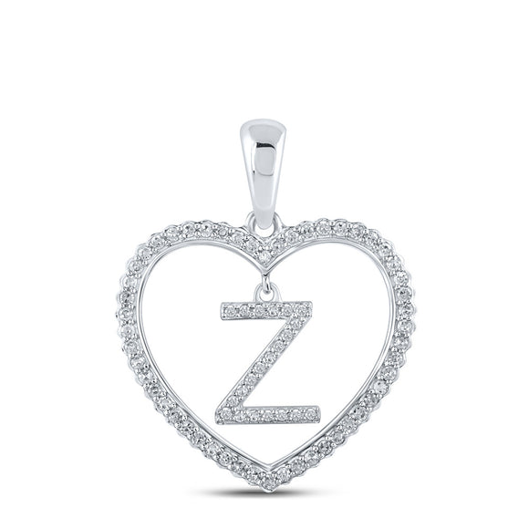 10kt White Gold Womens Round Diamond Heart Z Letter Pendant 1/4 Cttw