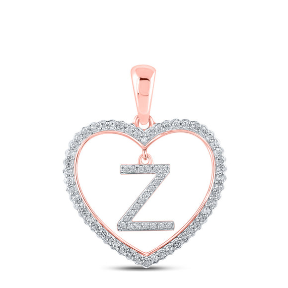 10kt Rose Gold Womens Round Diamond Heart Z Letter Pendant 1/4 Cttw