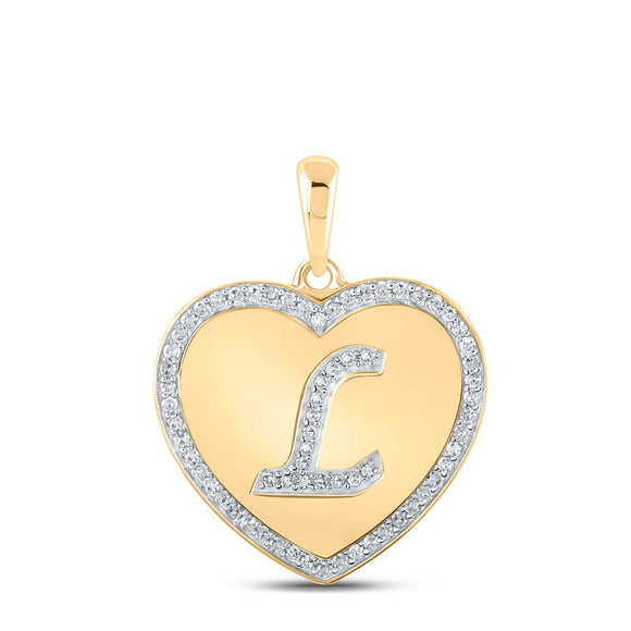 10kt Yellow Gold Womens Round Diamond Heart L Letter Pendant 1/4 Cttw