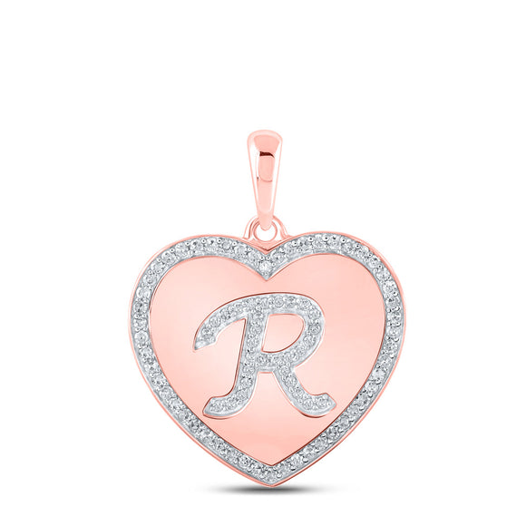 10kt Rose Gold Womens Round Diamond Heart R Letter Pendant 1/4 Cttw