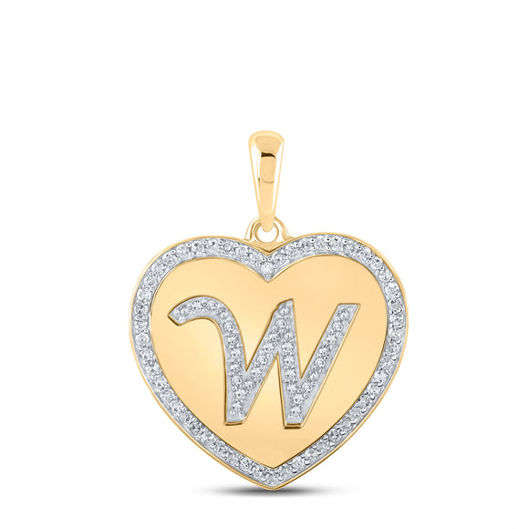 10kt Yellow Gold Womens Round Diamond Heart W Letter Pendant 1/3 Cttw