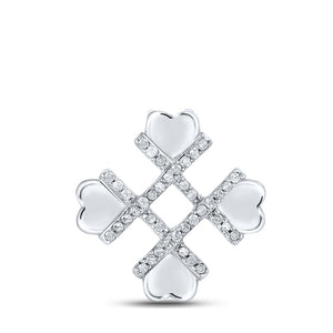 10kt White Gold Womens Round Diamond Heart Pendant 1/10 Cttw
