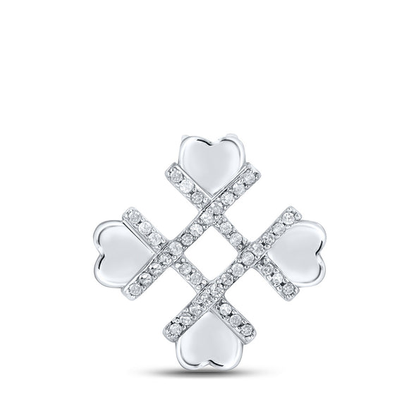 10kt White Gold Womens Round Diamond Heart Pendant 1/10 Cttw