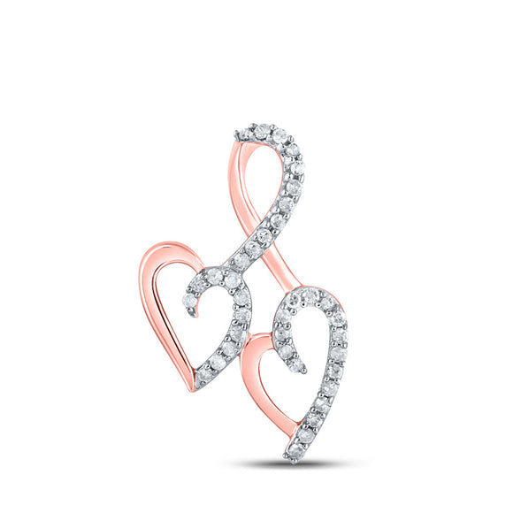 10kt Rose Gold Womens Round Diamond Heart Pendant 1/10 Cttw