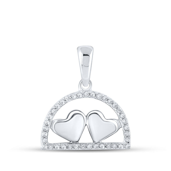 10kt White Gold Womens Round Diamond Heart Pendant 1/10 Cttw