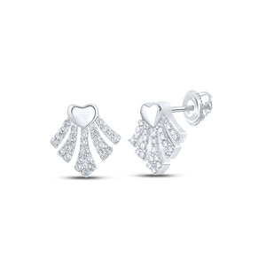 10kt White Gold Womens Round Diamond Heart Earrings 1/6 Cttw