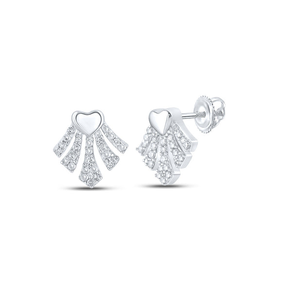 10kt White Gold Womens Round Diamond Heart Earrings 1/6 Cttw