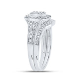 10kt White Gold Round Diamond Cluster Bridal Wedding Ring Band Set 1/5 Cttw