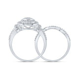 10kt White Gold Round Diamond Cluster Bridal Wedding Ring Band Set 1/5 Cttw