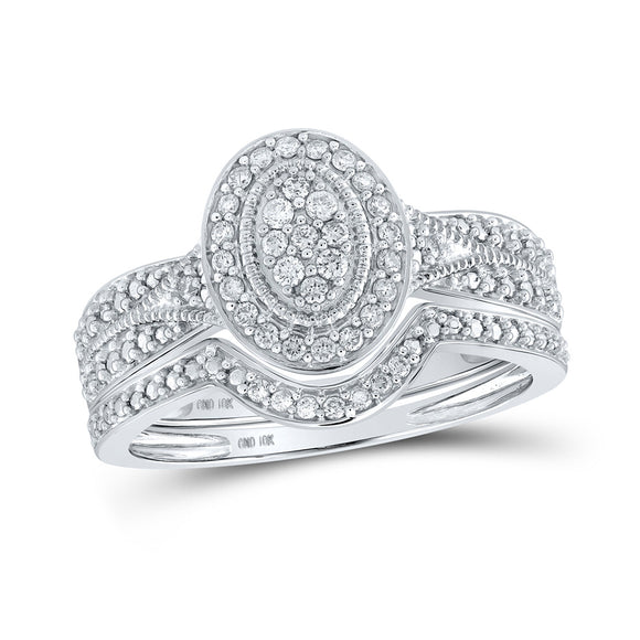 10kt White Gold Round Diamond Halo Cluster Bridal Wedding Ring Band Set 1/5 Cttw