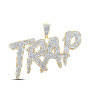 10kt Two-tone Gold Mens Round Diamond Trap Phrase Charm Pendant 3 Cttw