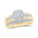 10kt Yellow Gold Round Diamond Cluster Bridal Wedding Ring Band Set 1/3 Cttw