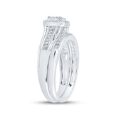 10kt White Gold Round Diamond Cluster Bridal Wedding Ring Band Set 1/3 Cttw