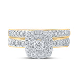 10kt Yellow Gold Round Diamond Halo Bridal Wedding Ring Band Set 3/4 Cttw