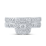 10kt White Gold Round Diamond Halo Bridal Wedding Ring Band Set 3/4 Cttw