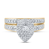 10kt Yellow Gold Round Diamond Halo Bridal Wedding Ring Band Set 3/4 Cttw